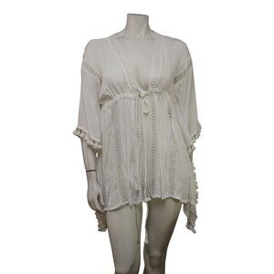 NWT Michael Stars White Tassles for All Ruana Honeymoon Caftan Cover Up One Size